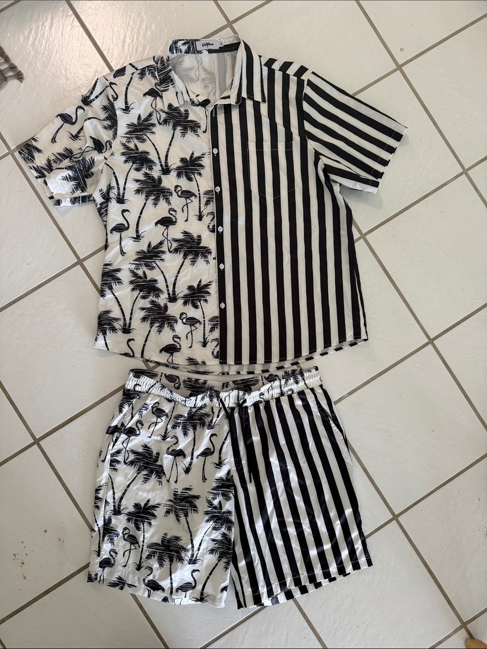 Men's Split-Pattern SwimSet in Black & White